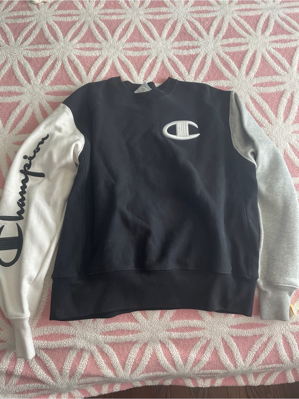 Champion Colorblock Crewneck Sweatshirt in Black, White & Gray